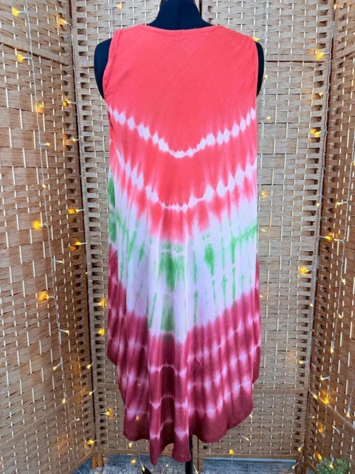 Boho Tie Dye Swing Dress Embroidered Summer Cover Up 16-18