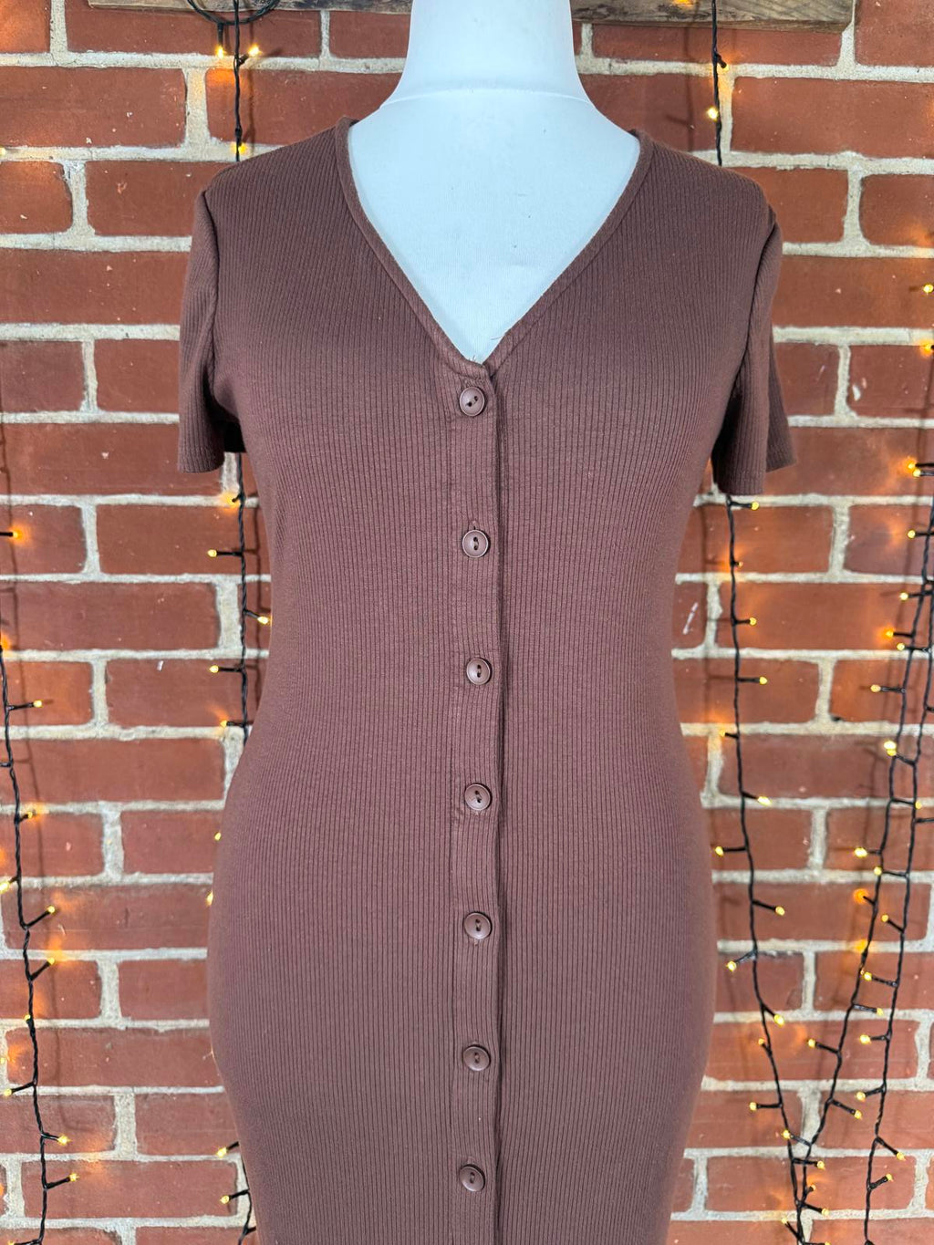 🌸 SHEIN Ribbed Button-Down Maxi Dress – Chocolate Brown – Size XL  🌸