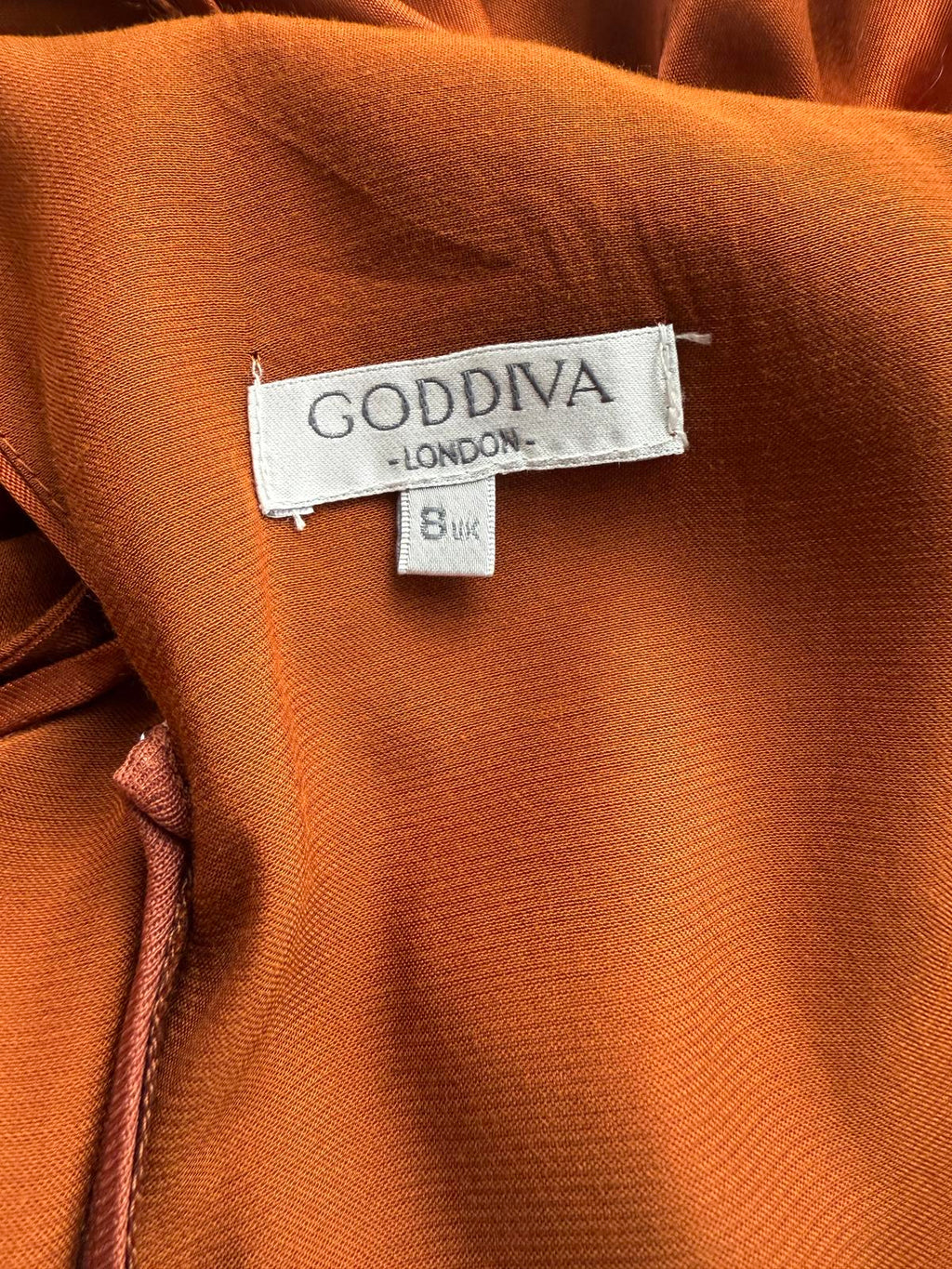 Goddiva Copper Satin Halter Dress UK 8 VGC Evening Party Occasion Gown #128