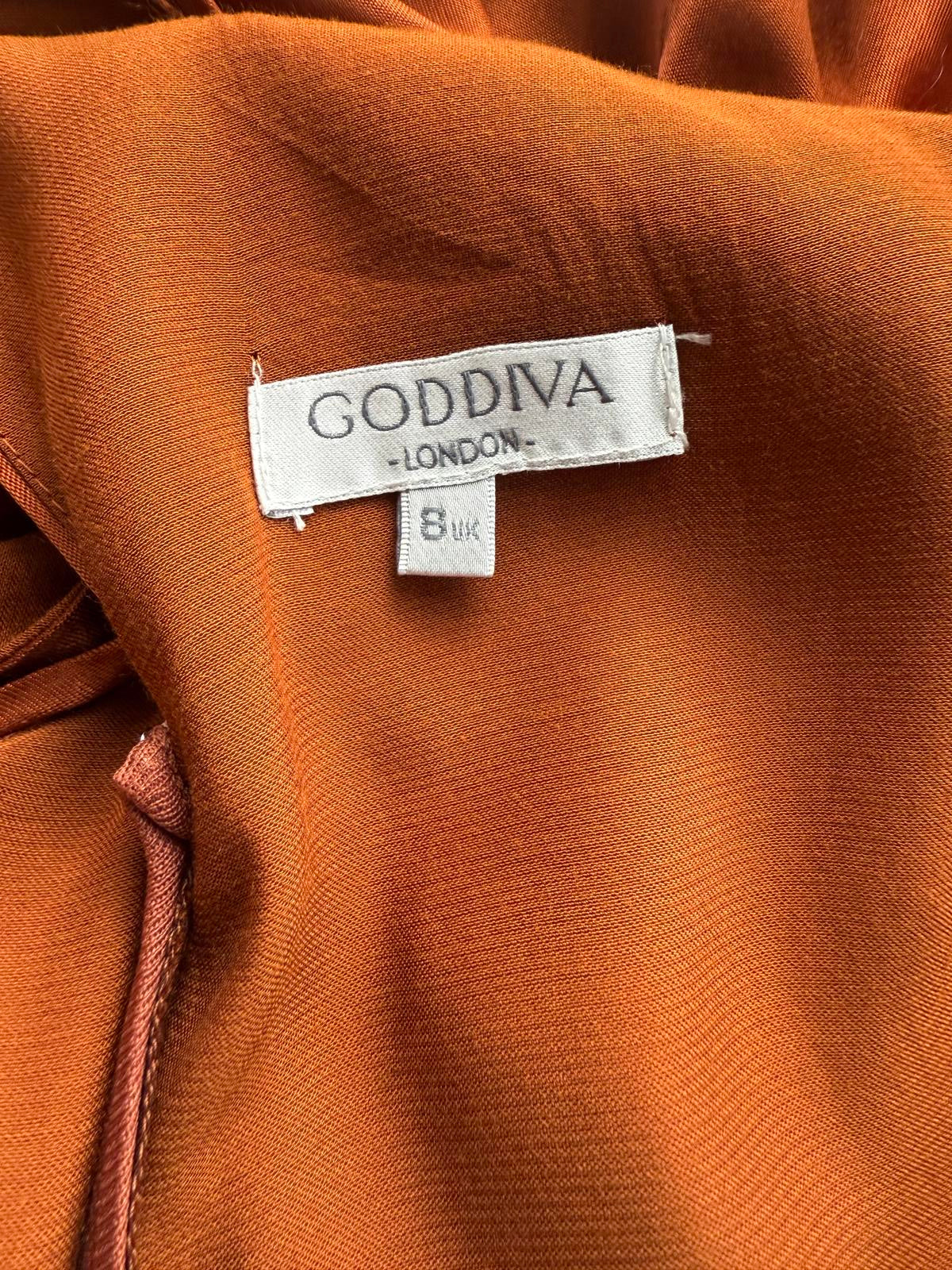 Goddiva Copper Satin Halter Dress UK 8 VGC Evening Party Occasion Gown #128