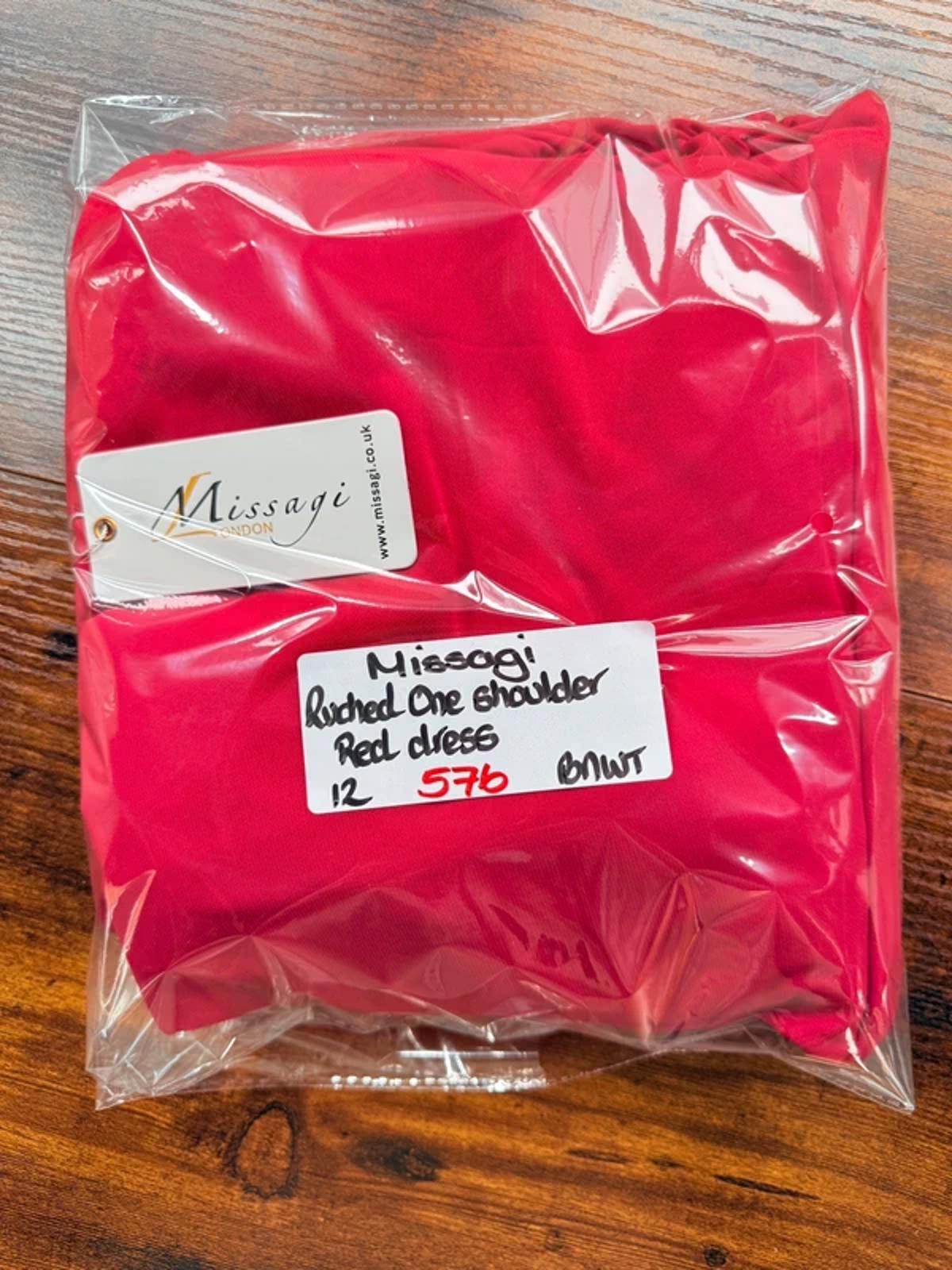 Missagi London Red One Shoulder Ruched Midi Dress UK 12