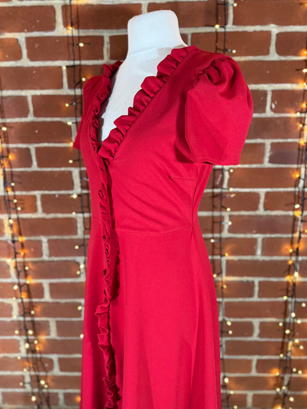 Goddiva Red Ruffle A-Line Midi Dress Size 14 DR3876 BNWT 218