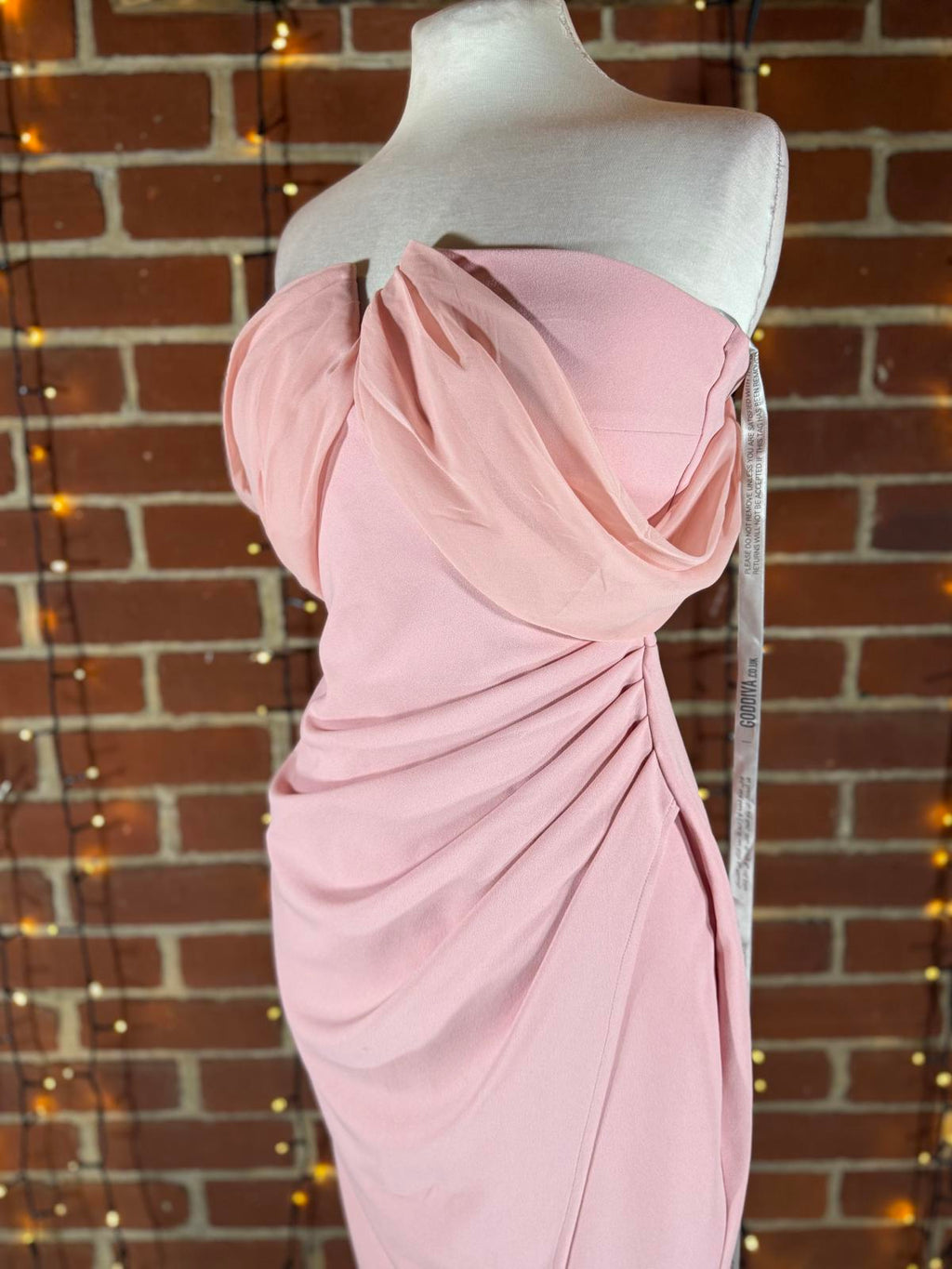 Goddiva London Blush Pink Bardot Draped Midi Dress UK 10 – Ruched Wrap Style 229