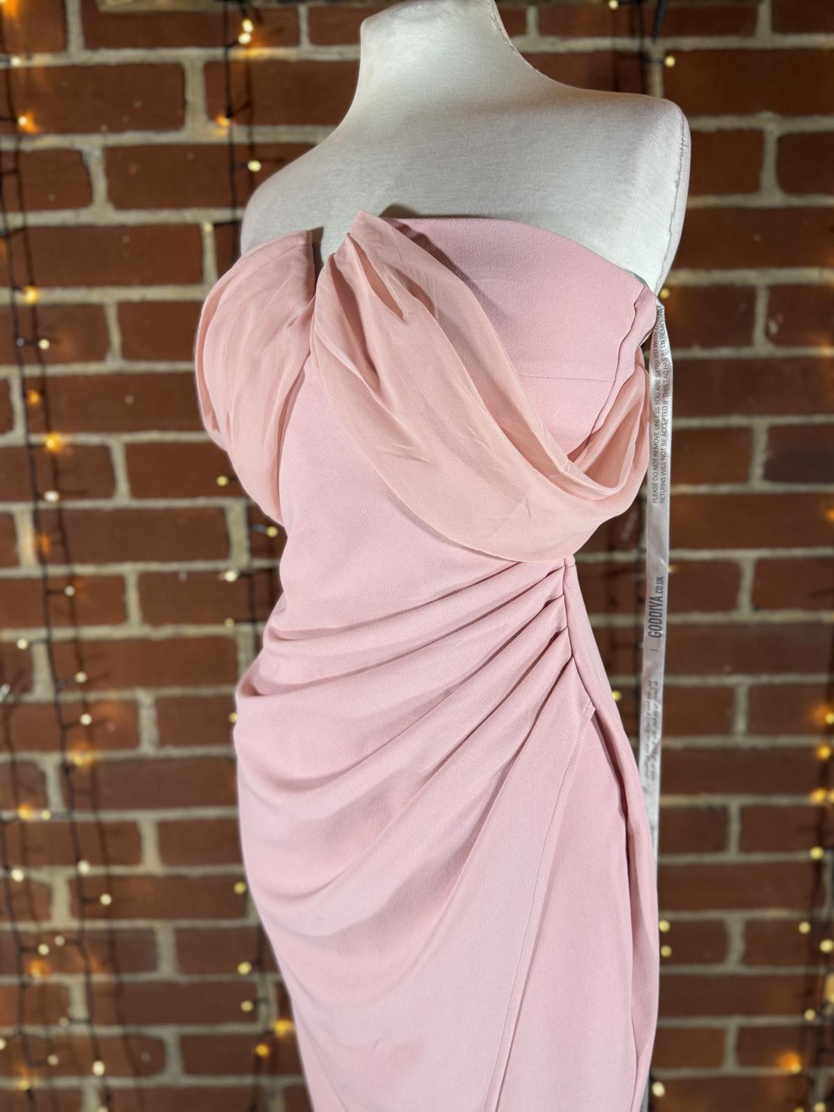 Goddiva London Blush Pink Bardot Draped Midi Dress UK 10 – Ruched Wrap Style 229