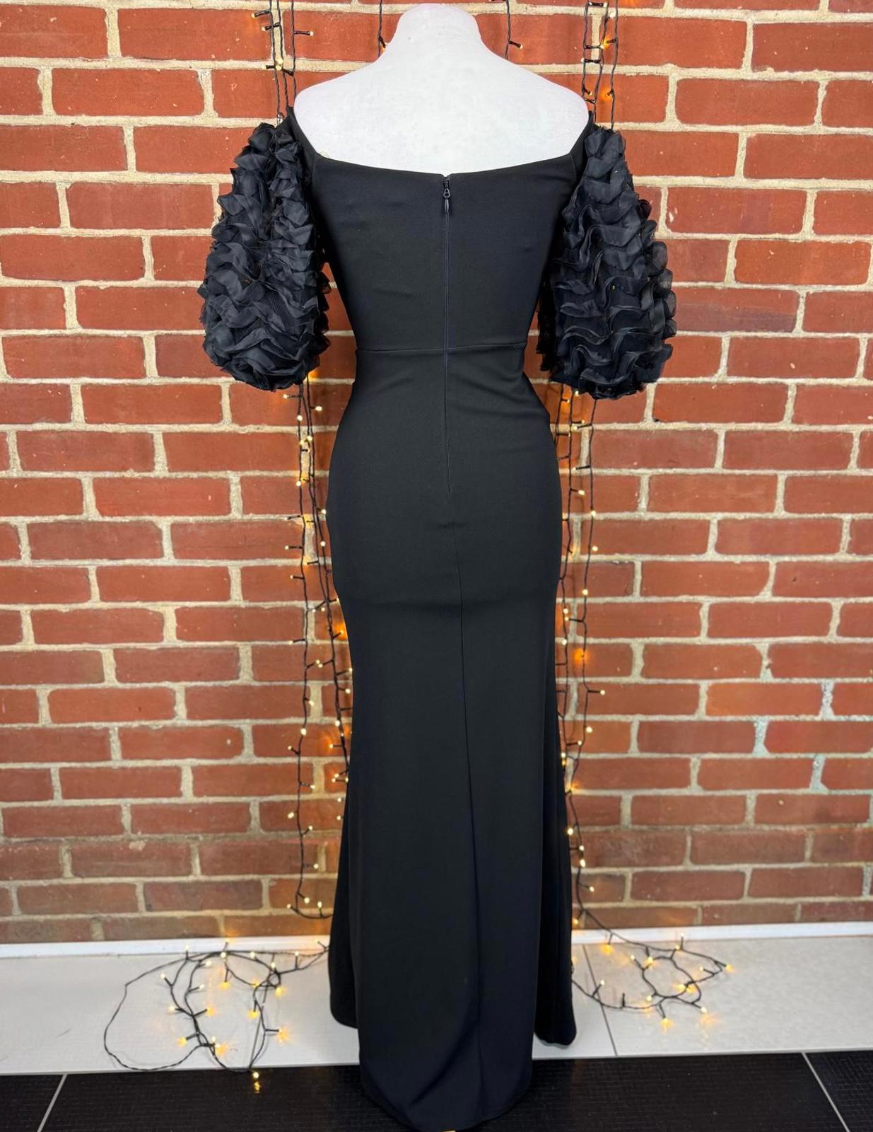 Goddiva Style Black Off Shoulder Puff Sleeve Maxi Dress UK 8 Formal   sku416