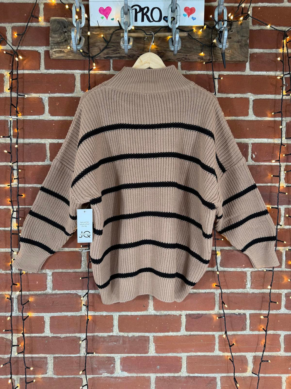 JQ Camel Black Stripe Balloon Sleeve Jumper – Oversized Knit (BNWT) #83