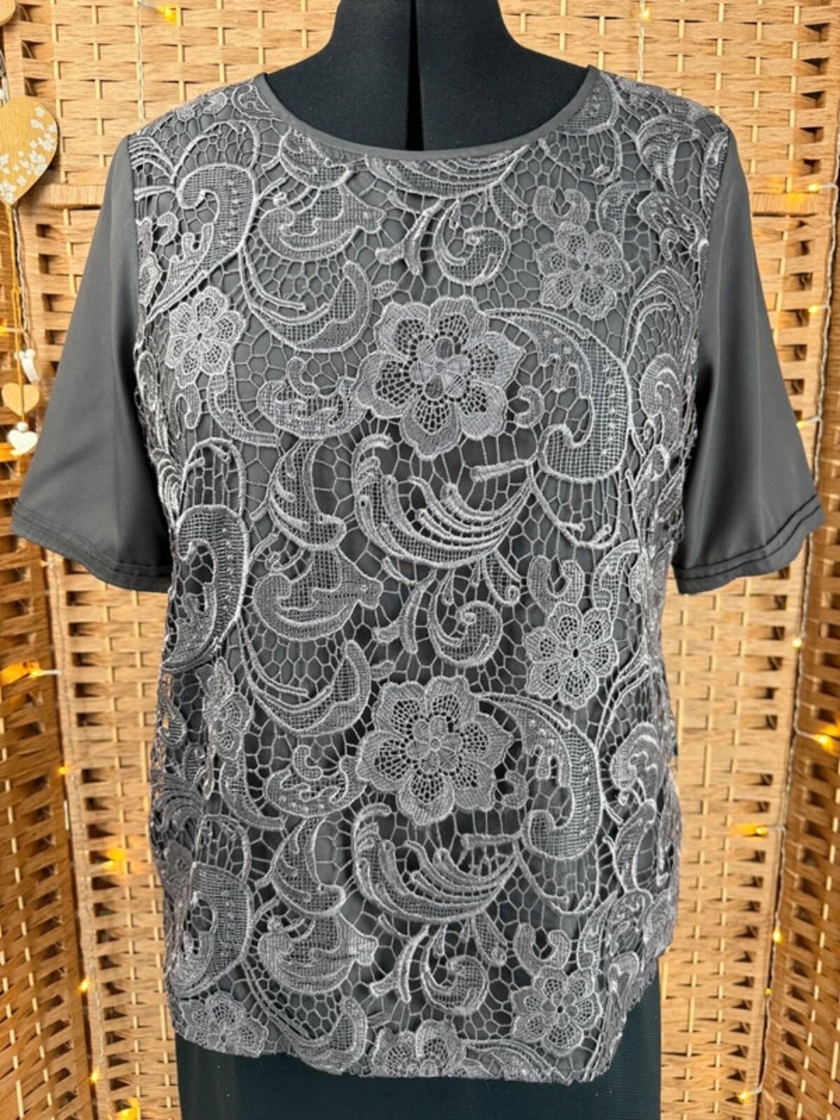 Per Una Lace Top UK 18 Grey Floral Occasion Blouse Elegant