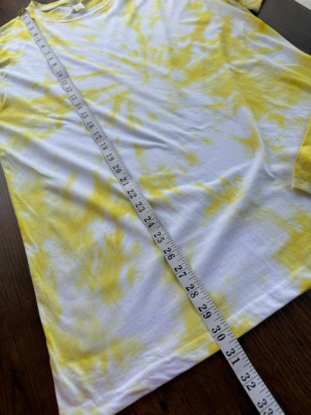 Hand Made Yellow and White Tie-Dye Short Sleeve T-Shirt - Size XL