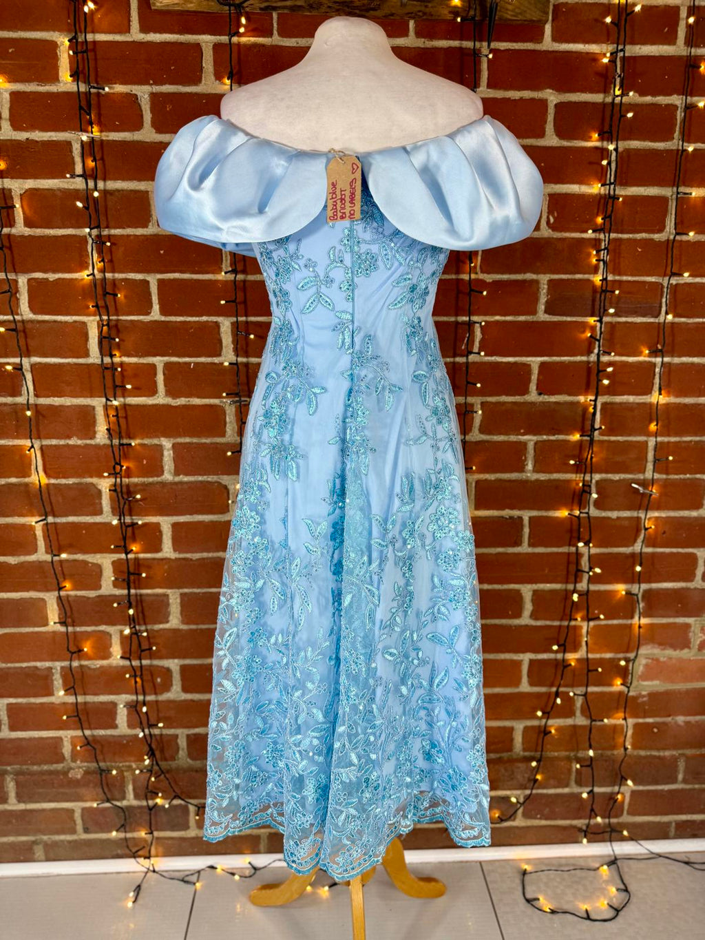 Baby Blue Sequin Embroidered Off-Shoulder Dress UK 8 Prom Gown #181