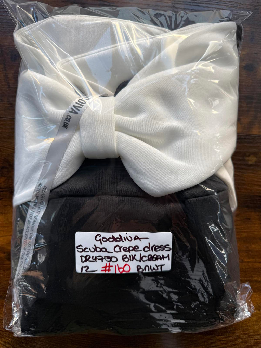 Goddiva London Black & Cream Bow Bust Midi Dress – UK 12 ⚠️ Read Condition Note