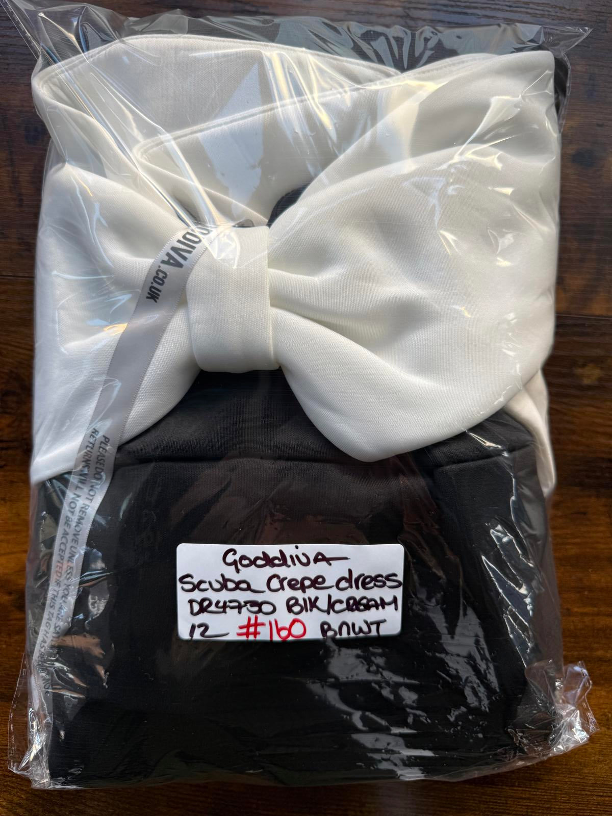 Goddiva London Black & Cream Bow Bust Midi Dress – UK 12 ⚠️ Read Condition Note