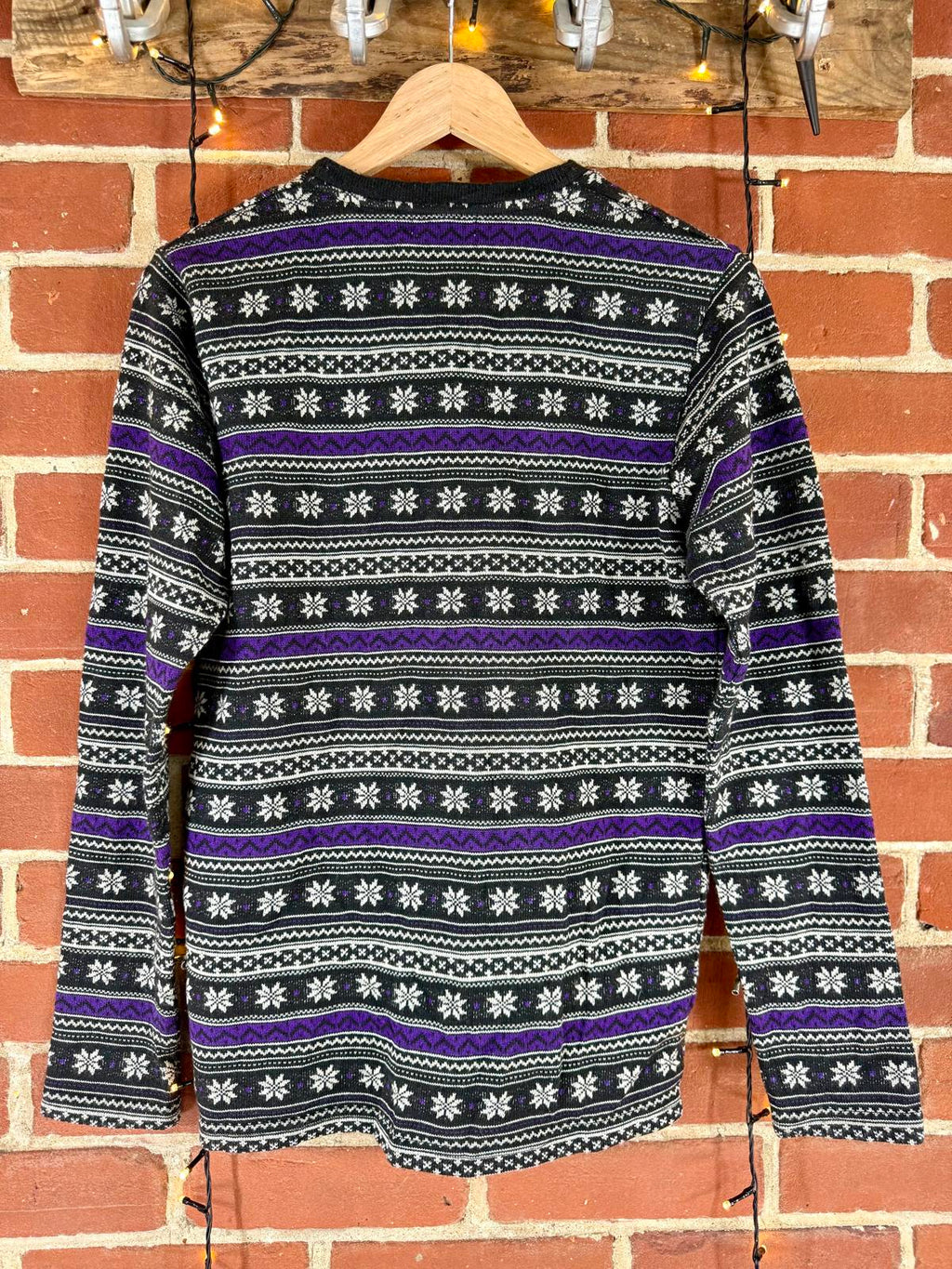 Men’s Bigi FIRST Fair Isle Snowflake Cardigan Black Purple – Small / Medium #51 NUM 10