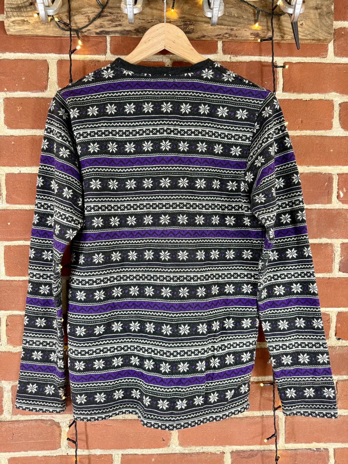 Men’s Bigi FIRST Fair Isle Snowflake Cardigan Black Purple – Small / Medium #51 NUM 10