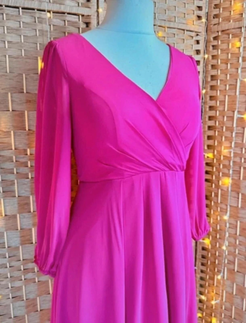 Cerise Pink Chiffon Hanky Hem Dress UK 10-12 Wedding Guest