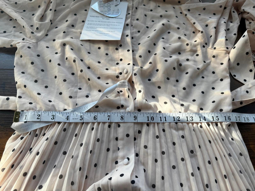 Goddiva Cream Beige Polka Dot Pleated Midi Shirt Dress UK 14 BNWT