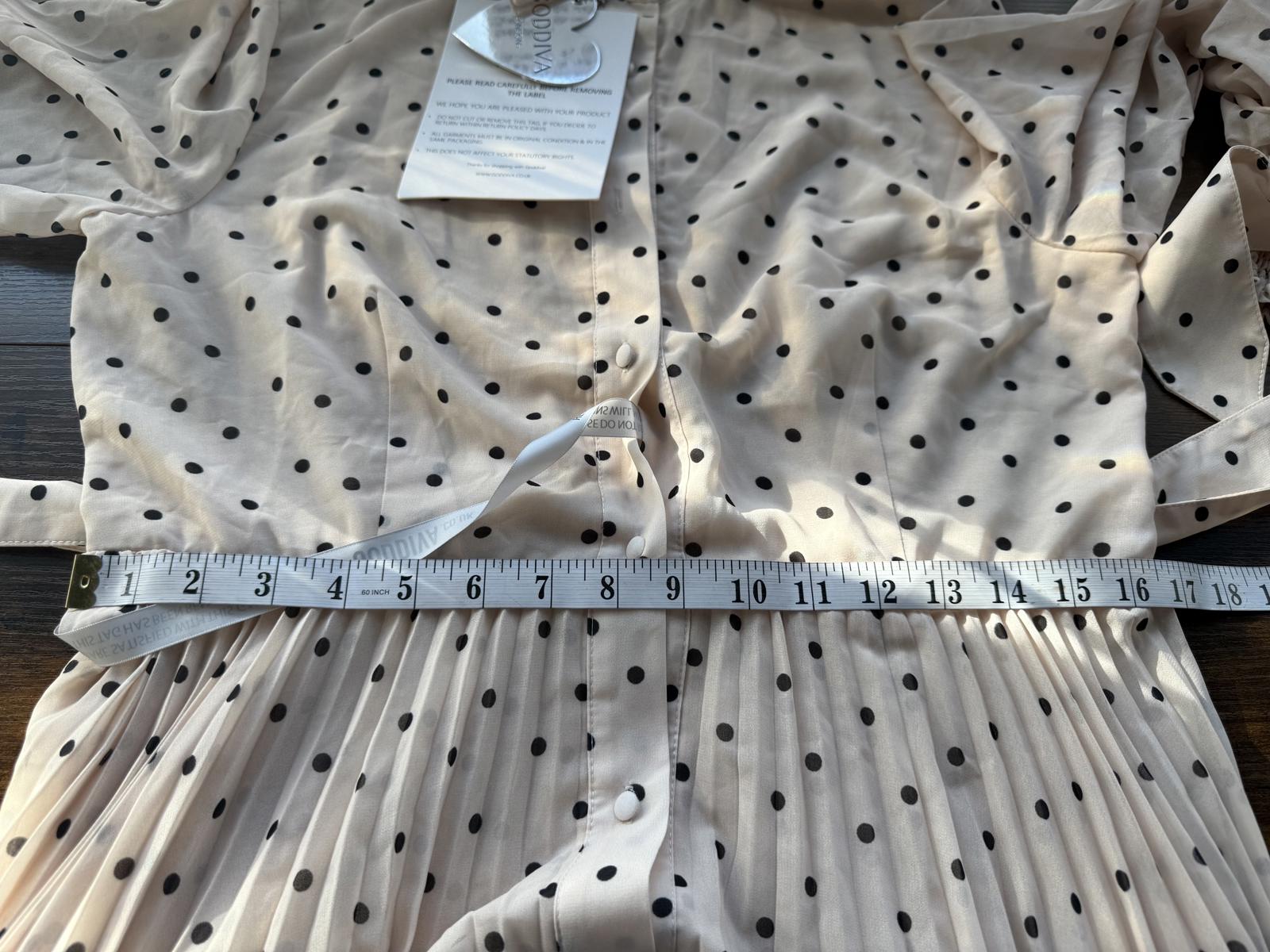 Goddiva Cream Beige Polka Dot Pleated Midi Shirt Dress UK 14 BNWT