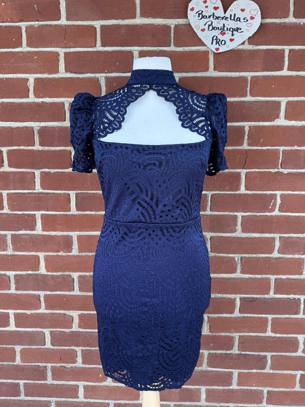 City Goddess London Navy Lace Bodycon Dress Cut Out Back UK Size 14