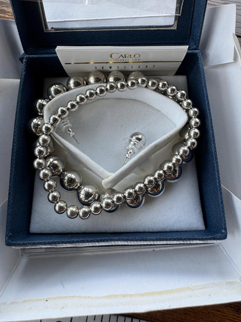Carlo Gioielliere Silver Tone Bead Jewellery Set Bracelet Earrings