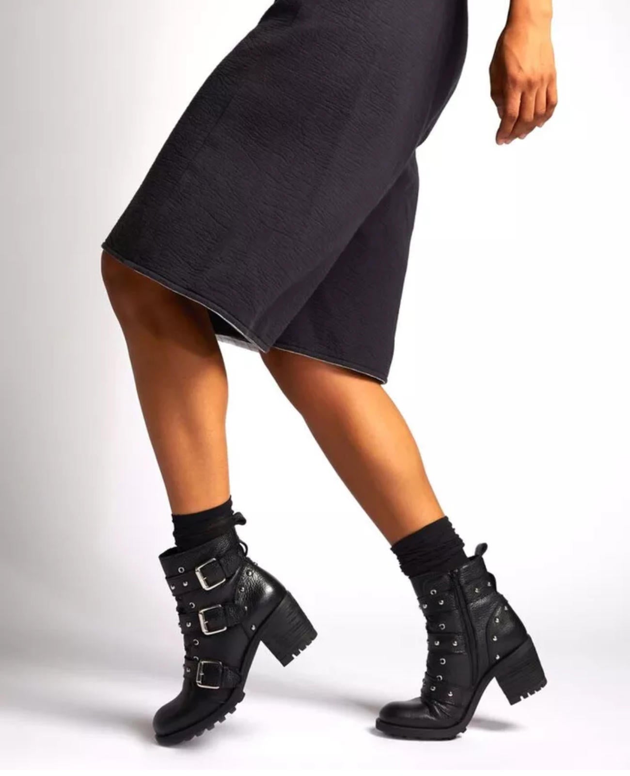 🖤 Bronx ‘Sky’ Black Leather Buckle Ankle Boots | Size EU 39 UK 6