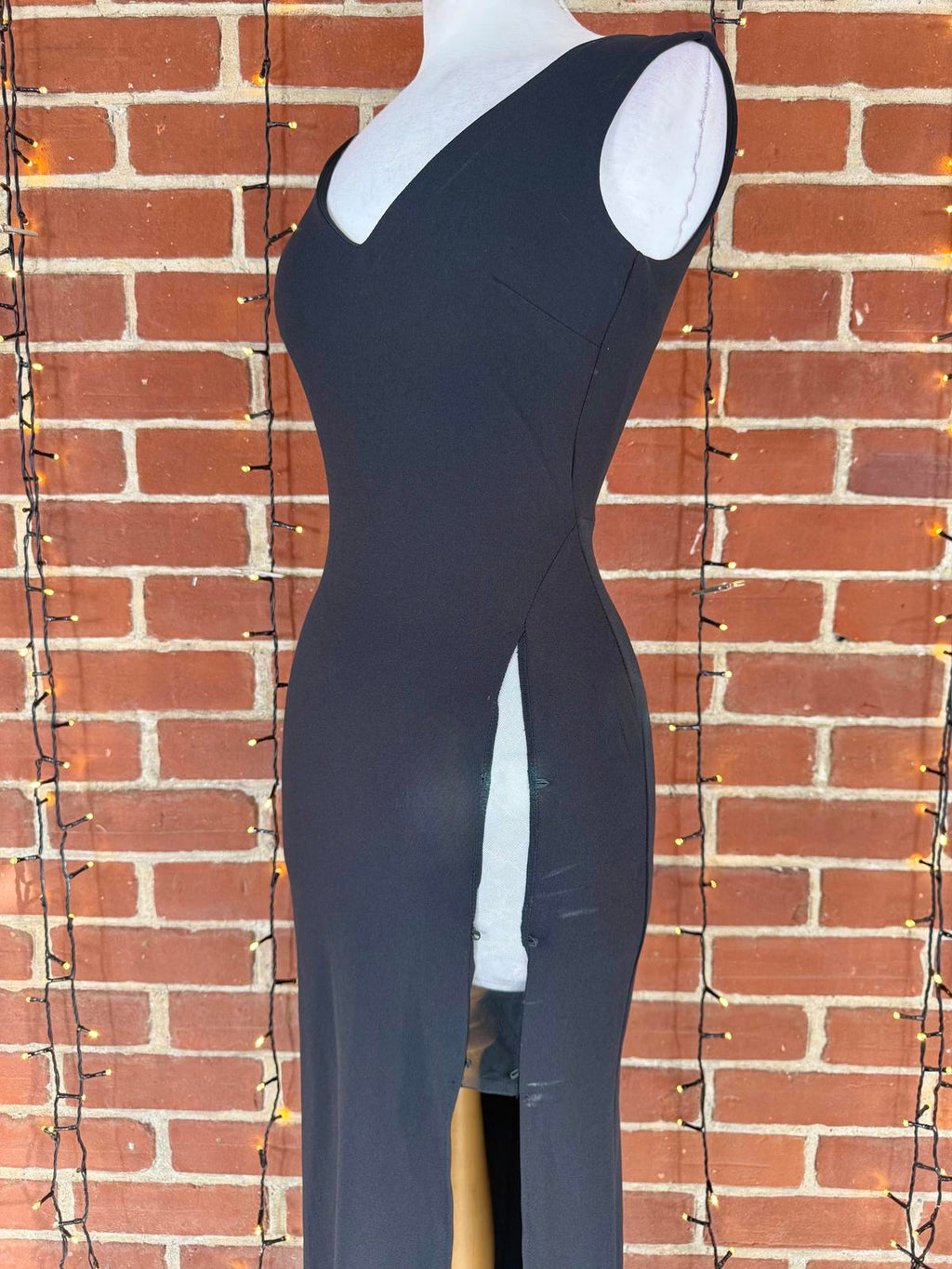 Elegant Black Sleeveless Maxi Dress & Sheer Side Split Read Info! UK 8-10 #194