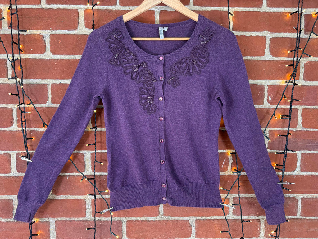 💜 Caston Purple Embellished Knit Cardigan – Size 10 NUM 62