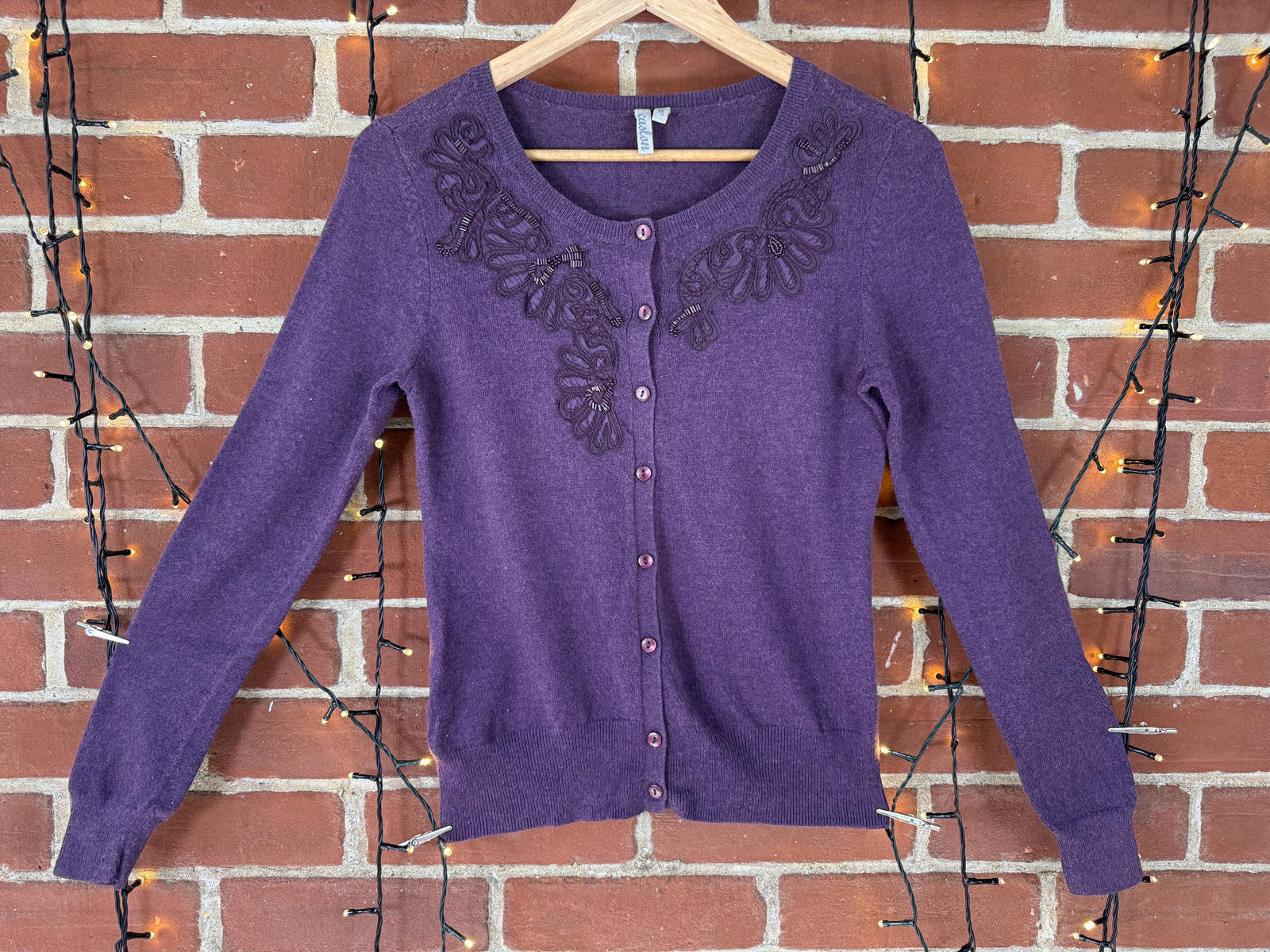 💜 Caston Purple Embellished Knit Cardigan – Size 10 NUM 62