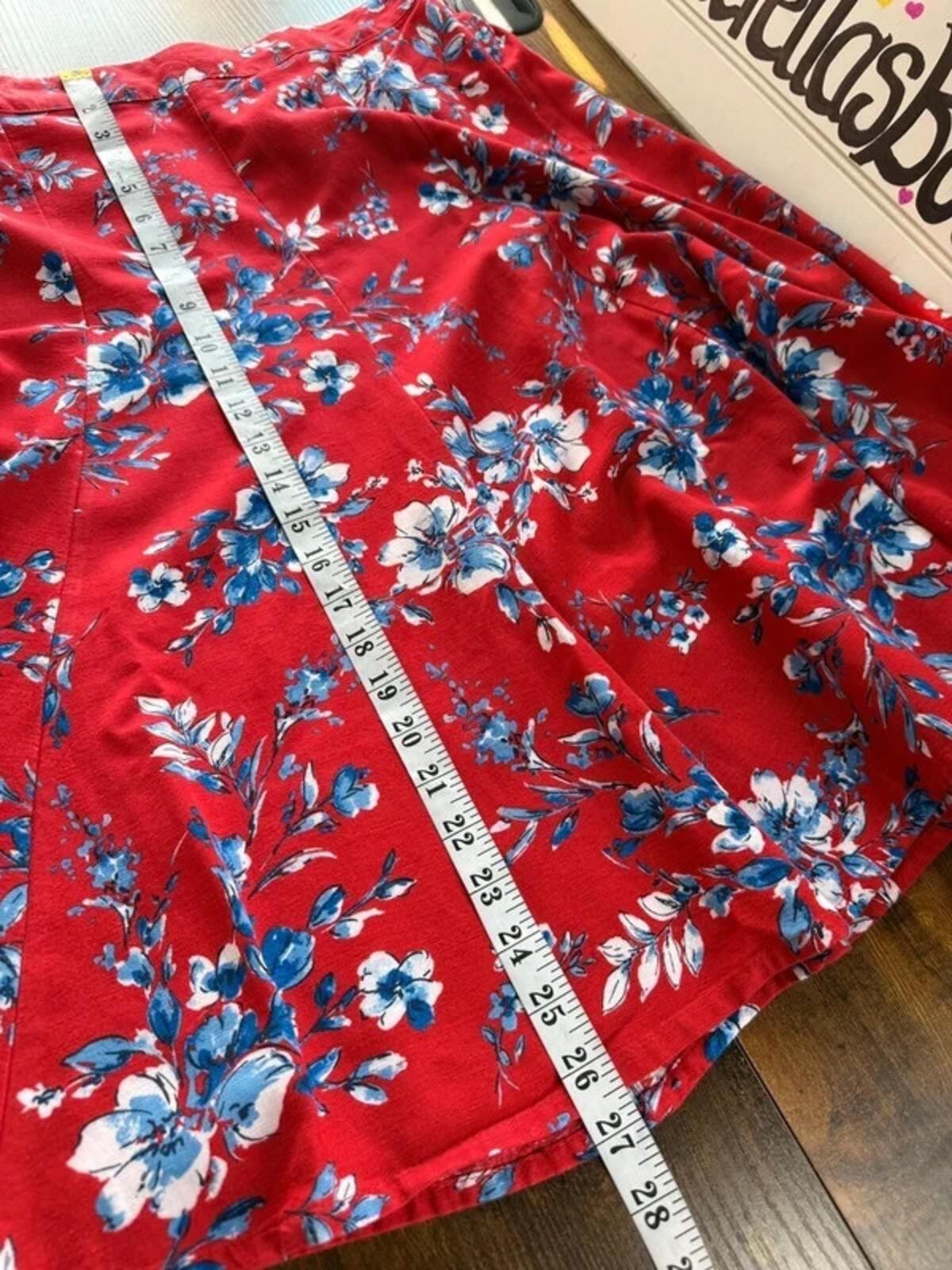 Bonmarché Red Floral Midi Skirt UK 14 Elastic Waist Summer