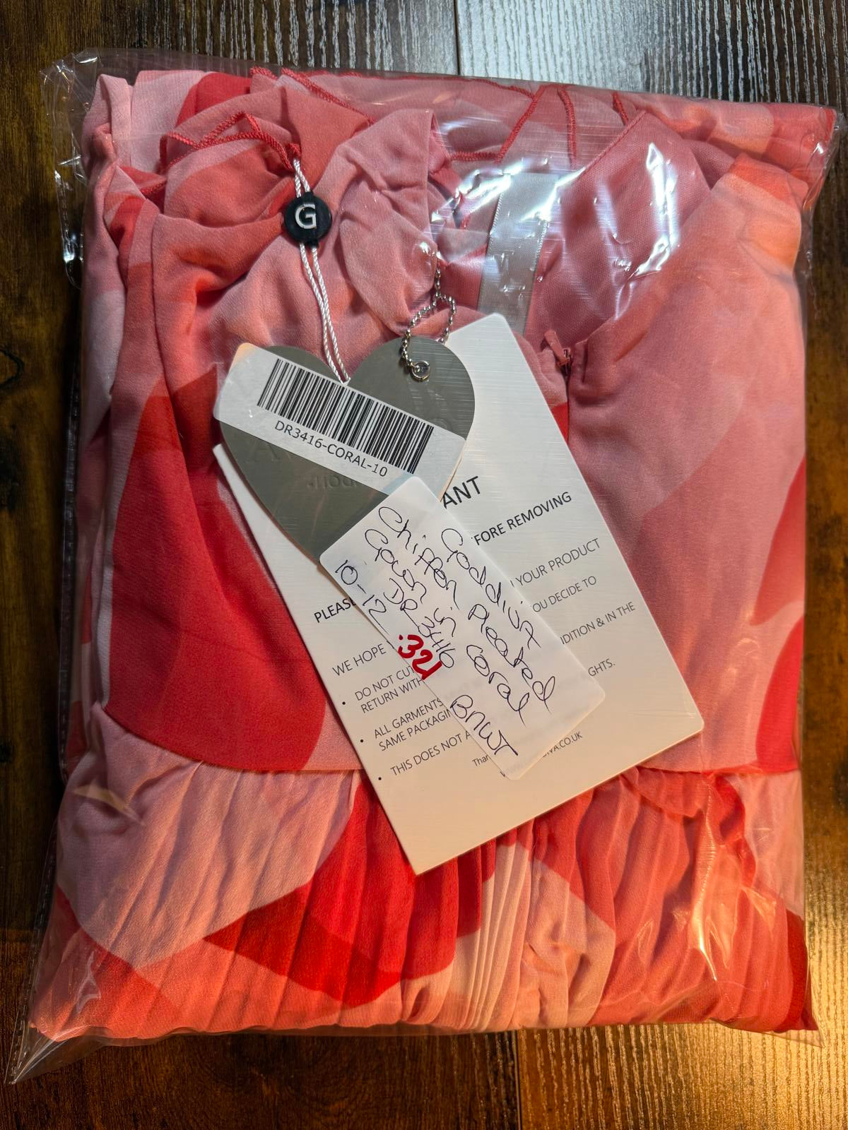 Goddiva Coral Pleated Maxi Dress UK 10–12 / US 6–8 Floaty Chiffon           .321