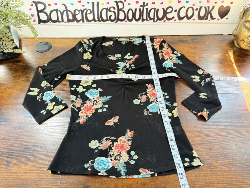 Y2K Wallis Sheer Floral Top UK 14 Boho Mesh 00s Vintage