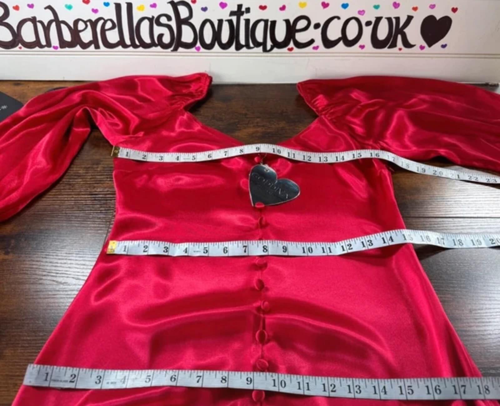 Goddiva Red Satin Midi Dress UK 8 Button Front Long Sleeve Occasion