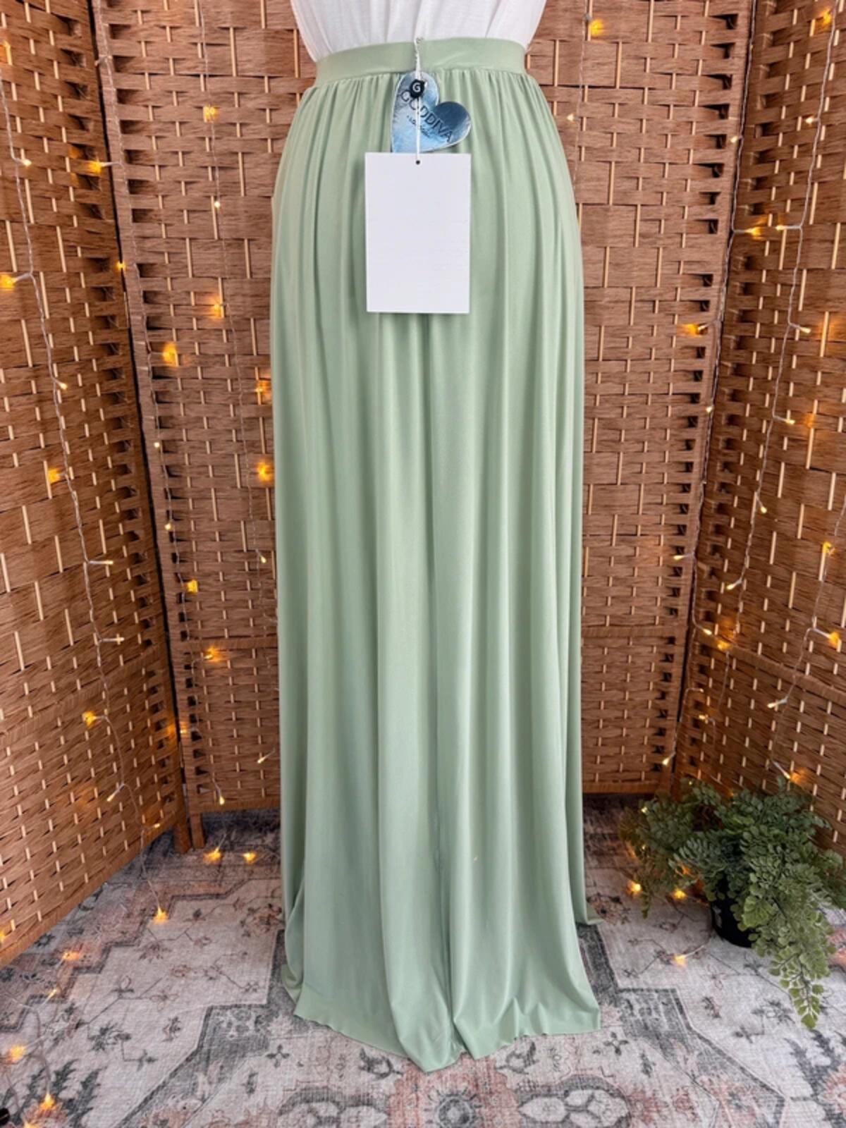 Goddiva Sage Green Maxi Skirt BNWT Split Stretch UK 8-12