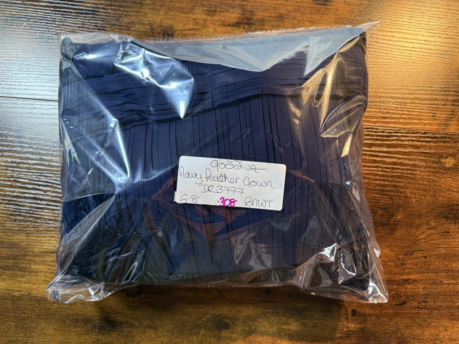 Goddiva Navy Feather Trim Strapless Maxi Gown UK 8 / US 4                    308