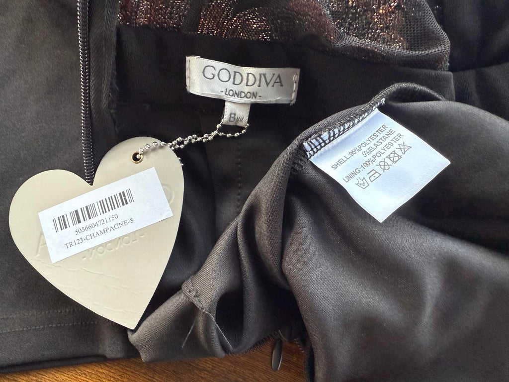 Goddiva London TR123 Champagne Sequin Tux Jumpsuit UK 8 BNWT Evening Wear