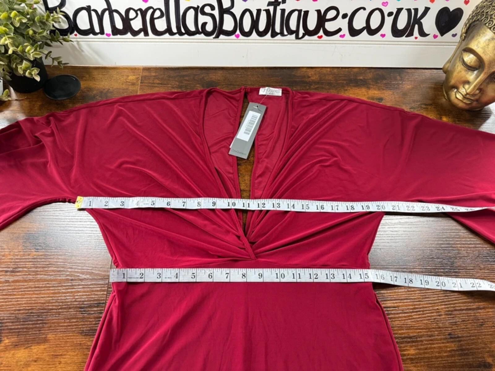City Goddess Wine Bodycon Dress UK 16 V Neck Ruffle Party Mini