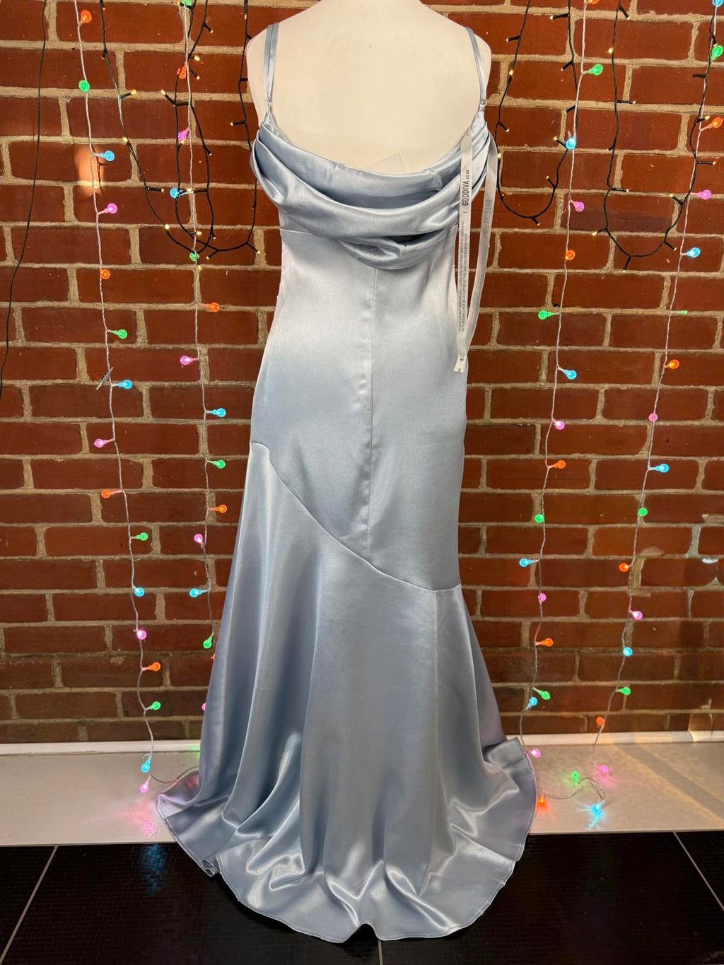 Goddiva Ice Blue Satin Maxi Dress UK 12 Evening Dress      Read Info!        282