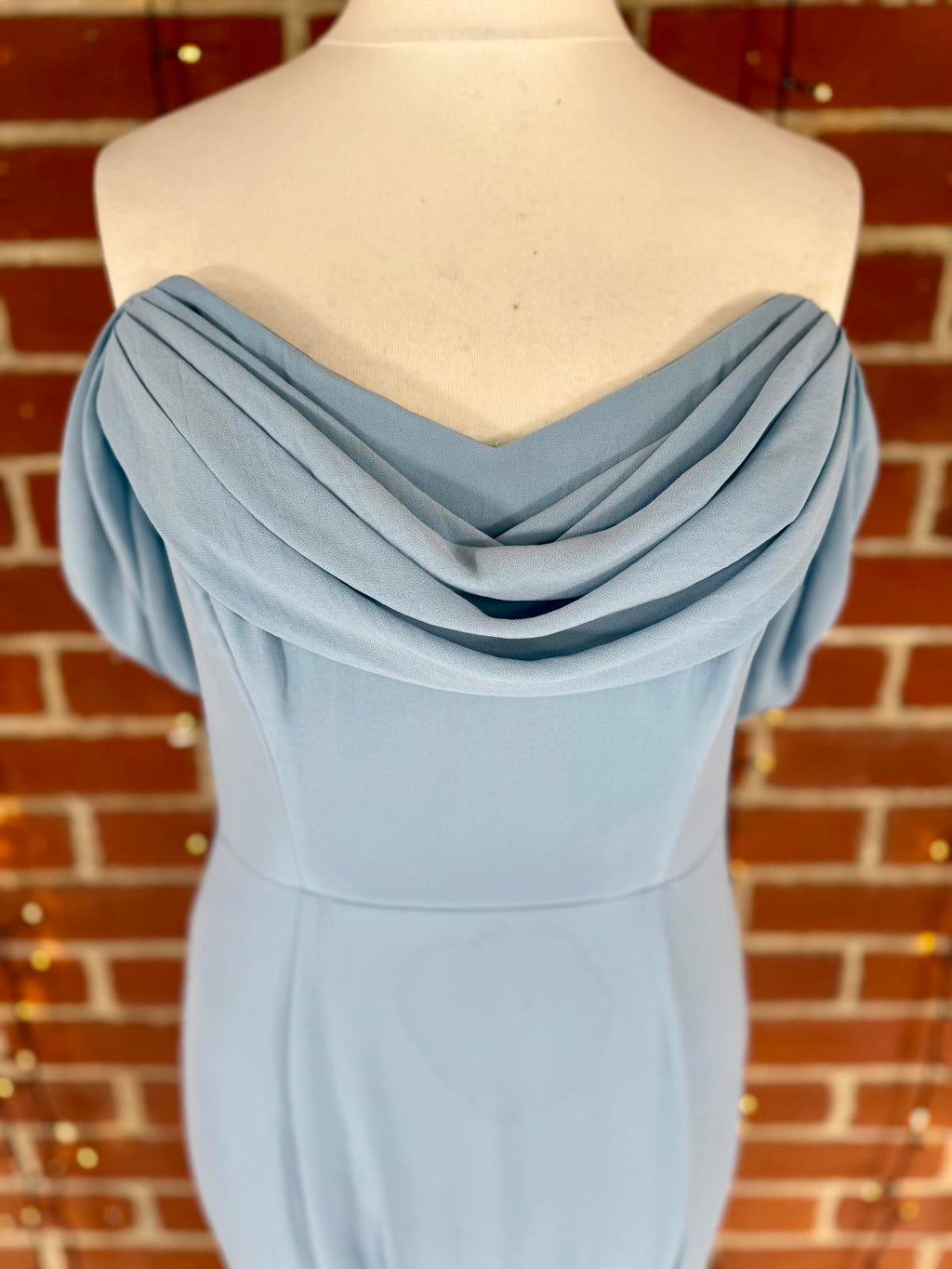 Goddiva Dusky Blue Off Shoulder Chiffon Maxi Dress UK 14 BNWT #127