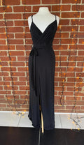 Elegant Black Wrap Maxi Dress with Split & Waist Tie – UK 8–10