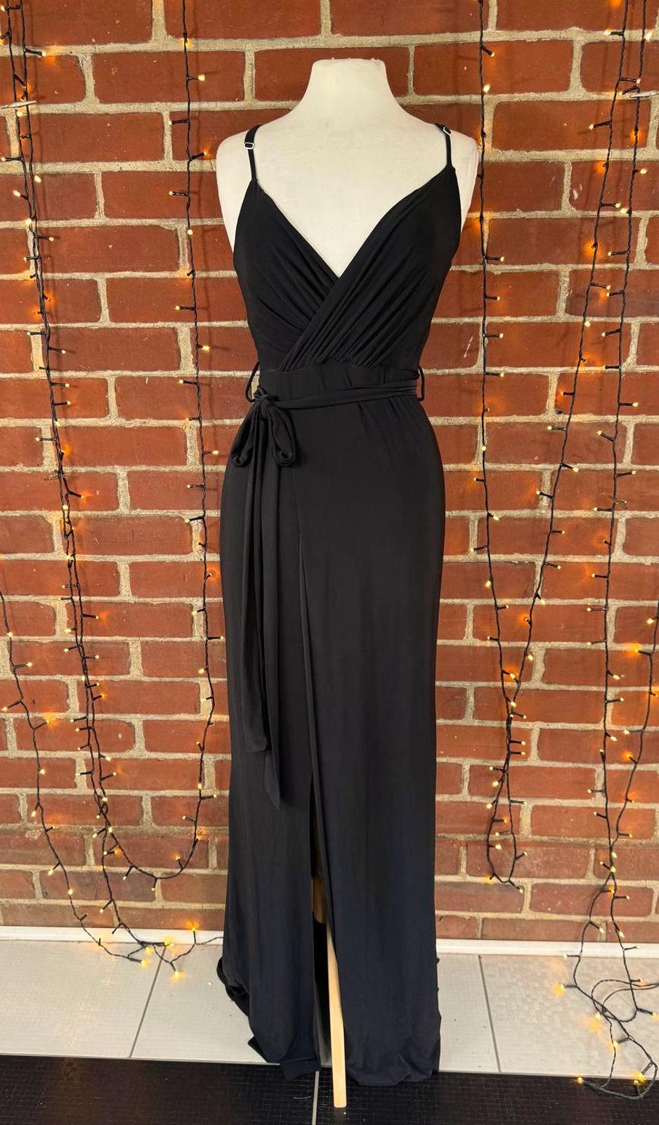 Black Wrap Maxi Dress Strappy V Neck Tie Waist Bodycon UK 6 Approx    sku001