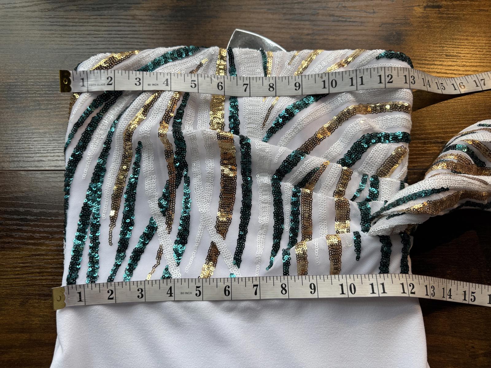 Goddiva London Strapless White Sequin Maxi Dress UK 8 / US 4                .317