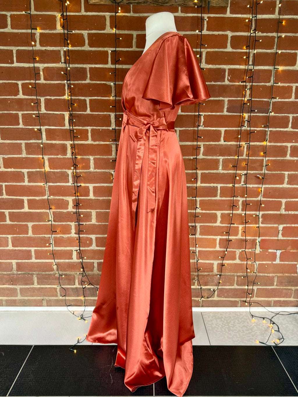 Goddiva DR3955 Burnt Orange Satin Wrap Maxi Dress UK 8 BNWT Occasion #134