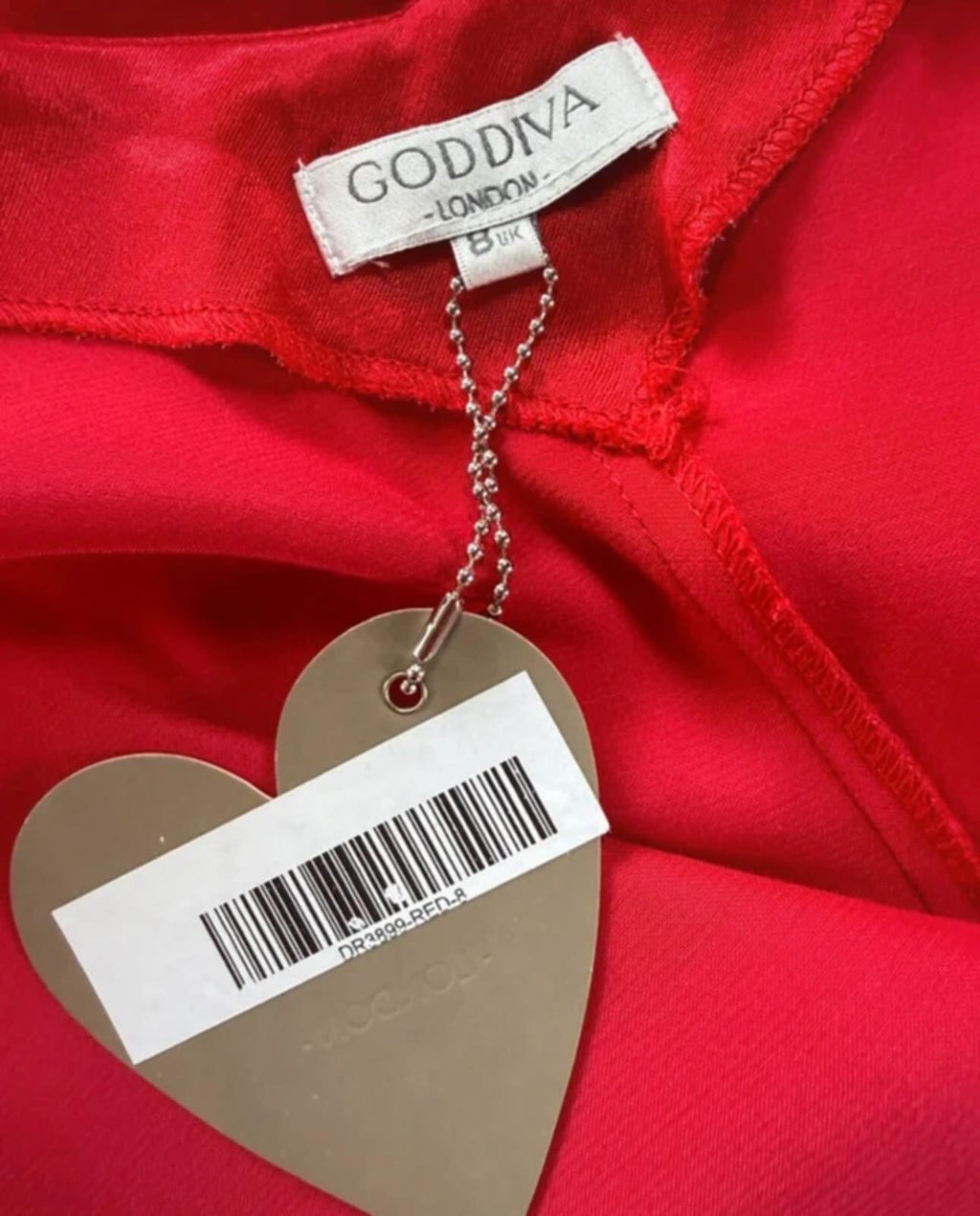 Goddiva Red Satin Midi Dress UK 8 Button Front Long Sleeve Occasion