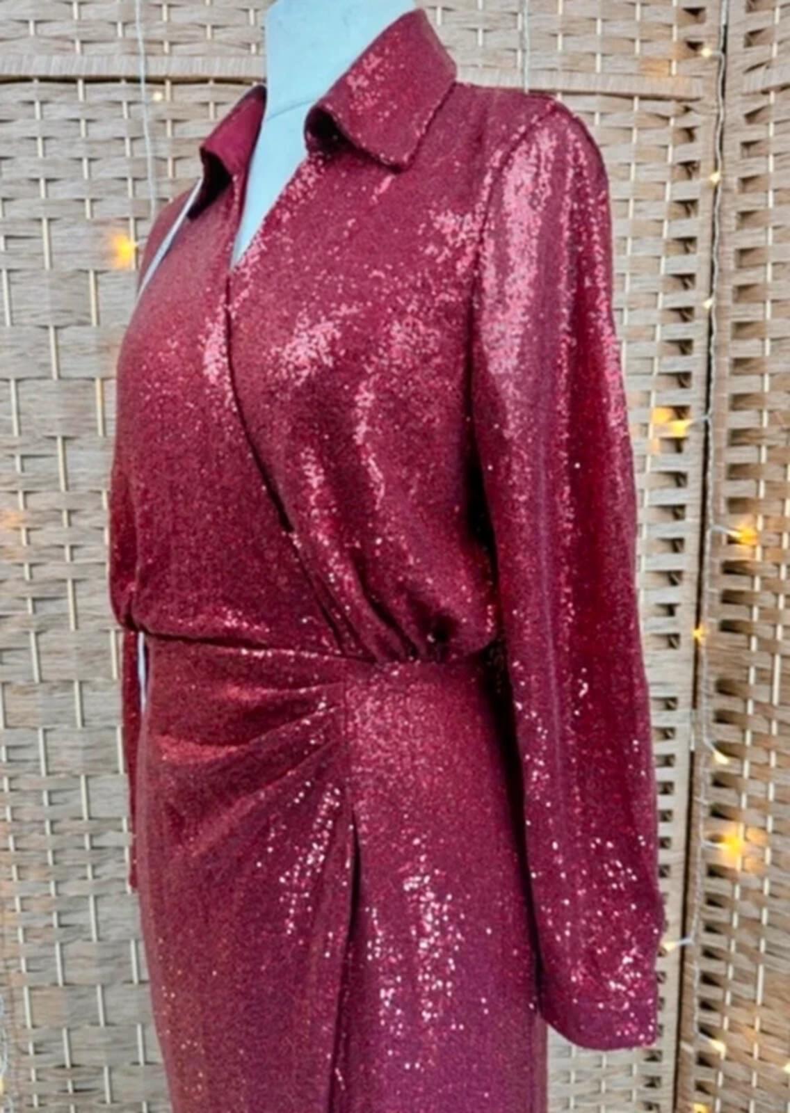 Goddiva Wine Red Sequin Midi Dress UK 16 BNWT Party Occasion Glam