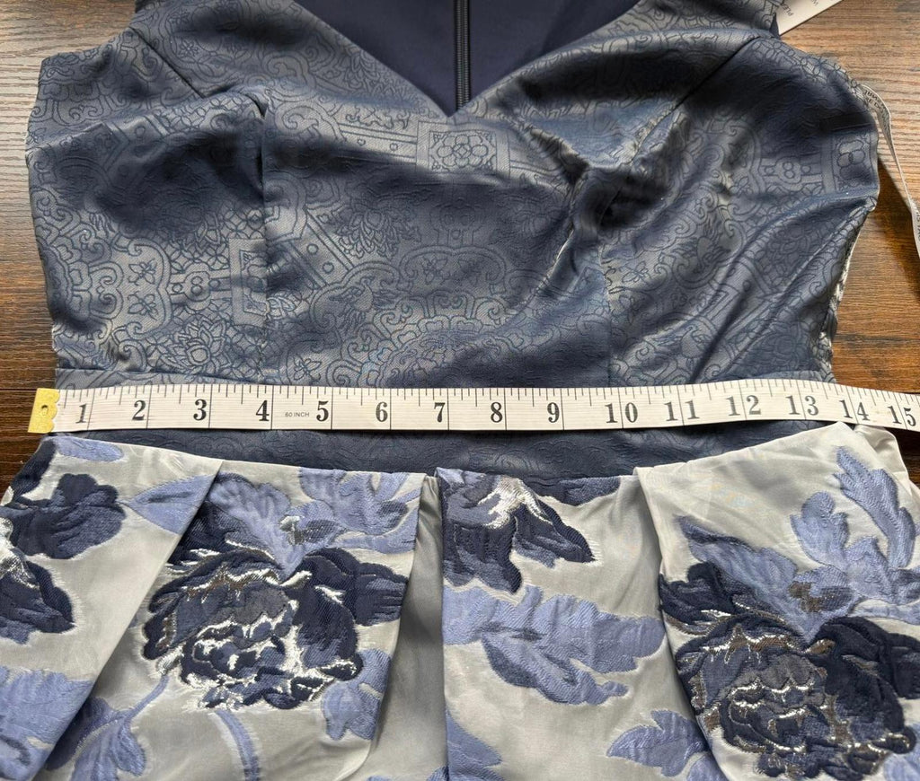 Goddiva London DR3409A Blue Floral Jacquard Prom Dress Size 8-10