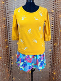 Bonmarché Mustard Floral Top UK 12 Cotton Boho Summer Blouse