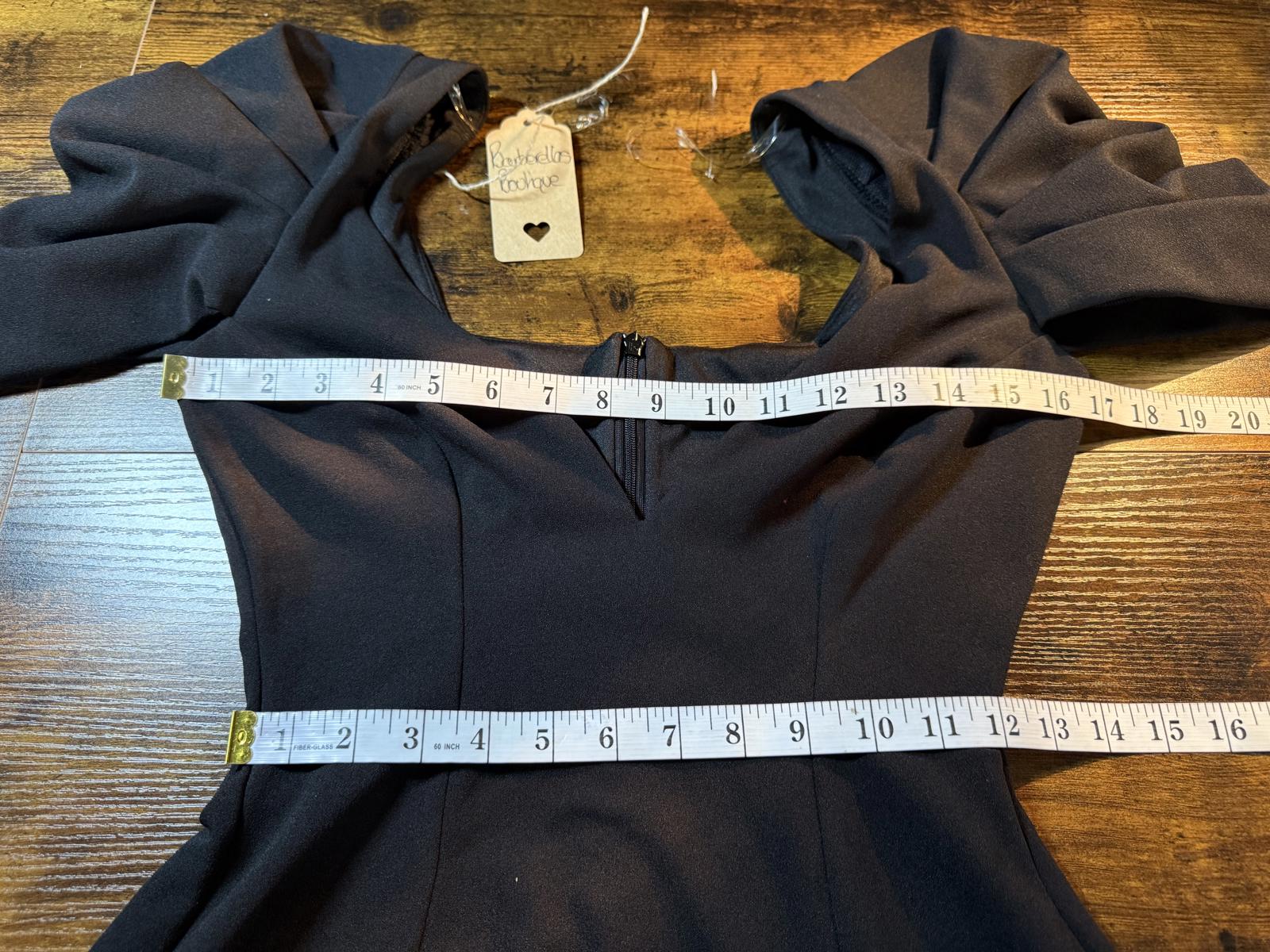 Black Puff Sleeve Mini Dress – Fits UK 8–10 / US 4–6 V-Neck Party Style     .299