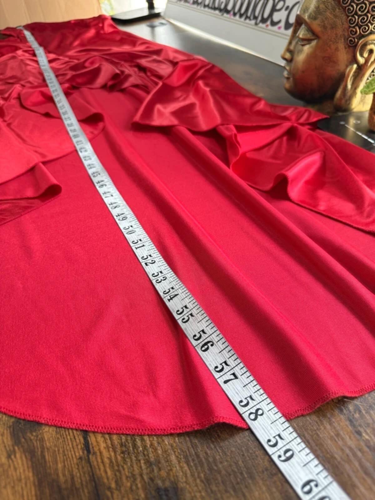 Elegant Red Satin Ruffle High-Low Evening Dress Size UK 8-10