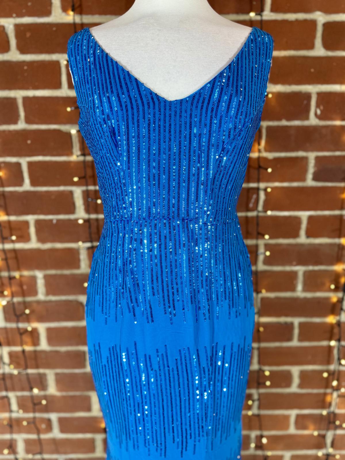 💙 Goddiva London Vivid Blue Sequin Maxi Dress (DR2023, UK 10)