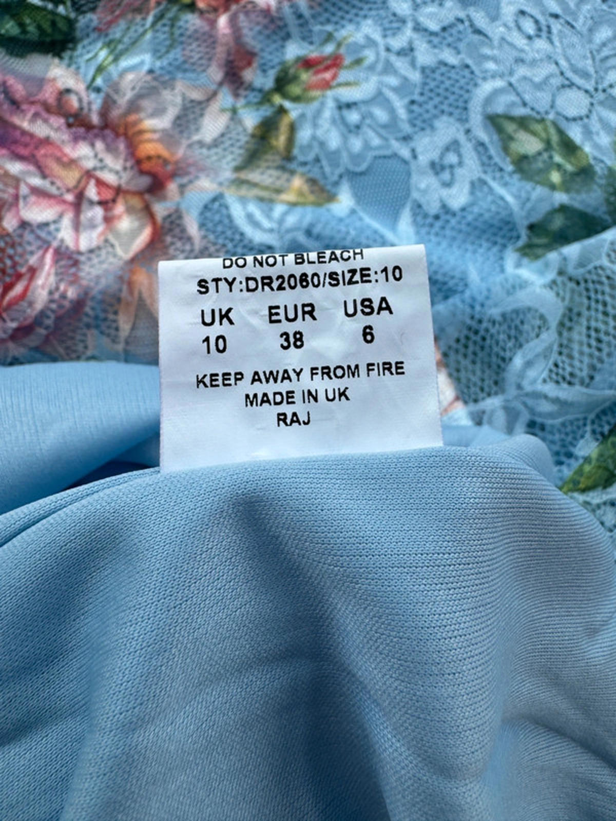 City Goddess UK 10 Blue Lace Bodycon Dress | Floral Overlay | Romantic Midi