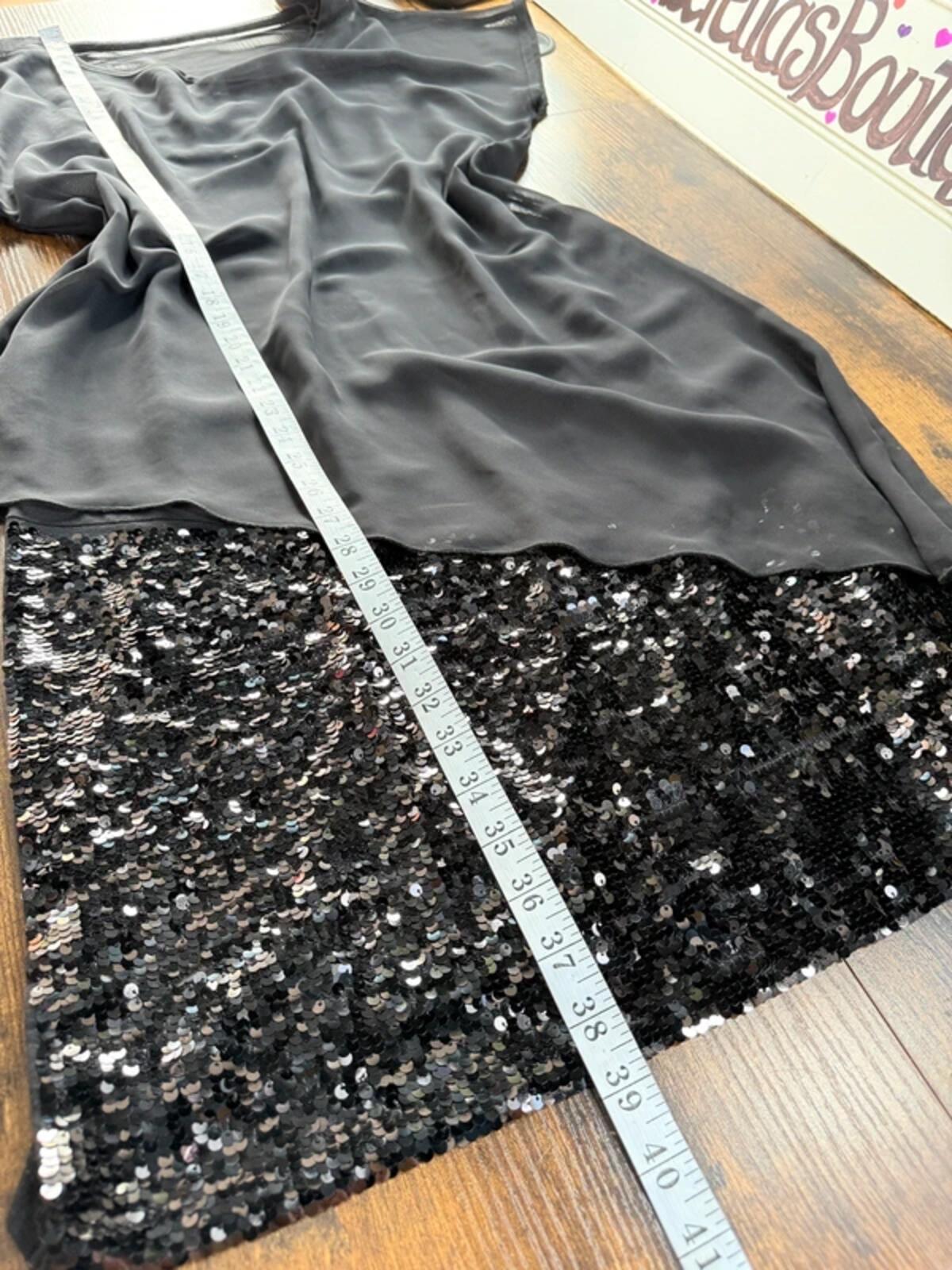 Black Sequin Hem Chiffon Overlay Dress UK 14 US 10 Party Occasion
