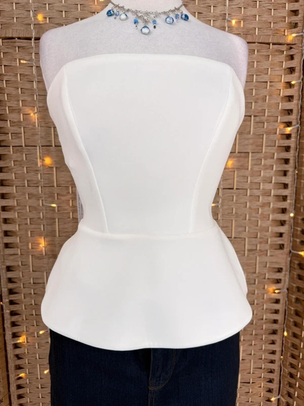 Goddiva Strapless Peplum Top UK 10 Cream Corset Bandeau BNWT